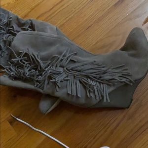 Suede wedge fringe boots